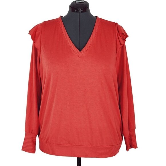 Torrid Ruffled Shoulders Sweatshirt Size 1 1X Pullover V Neck Long Sleeve New - Picture 1 of 15